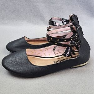 Juicy Couture Santa Barbara Flats Women's 5 Ankle Strap Ballet Black‎ Pink New